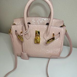 Designer Inspired Pink Patent Leather Mini Birkin Bag